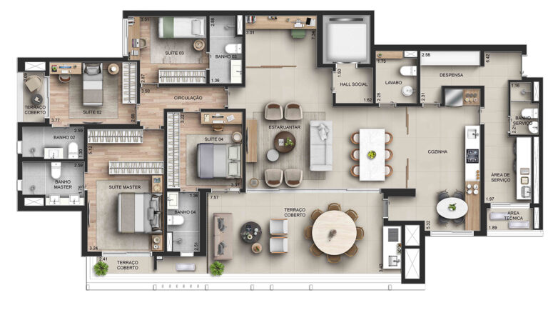 CAPITOLO by Piero Lissoni-Planta Apartamento Tipo com 4 Suítes (Com Despensa) (1)