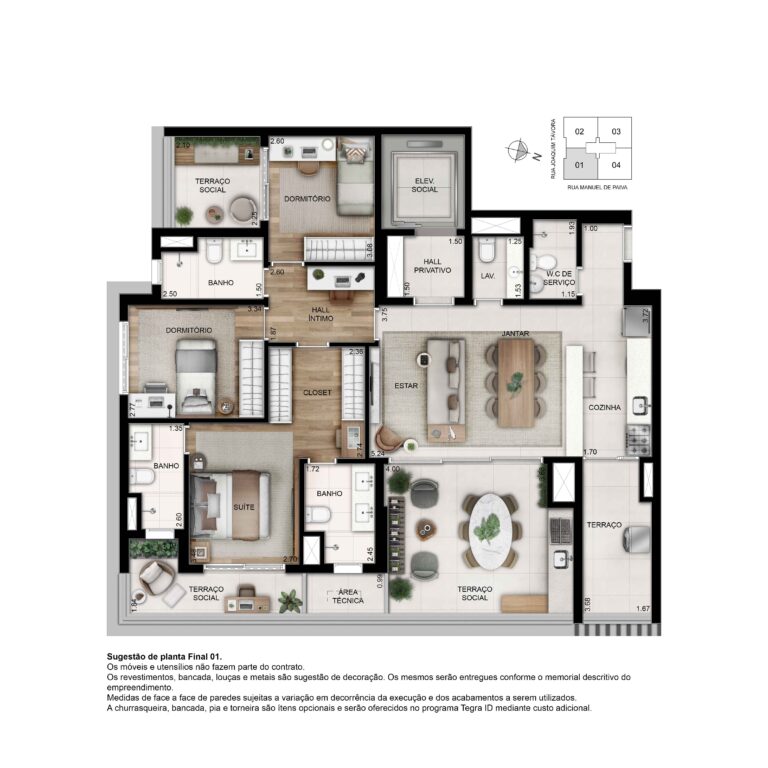 L'Harmonie Vila Mariana-Planta 140m² - 03 dormitórios, sendo 1 suíte com banho sr. e sra. _ Cozinha americana _ 2 Vagas. (1)