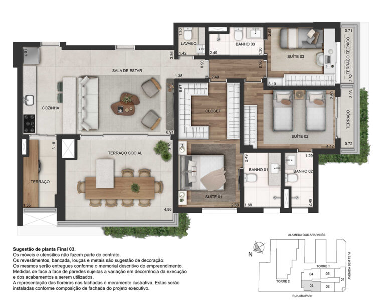 Bem Moema-Apartamento tipo de 123m²